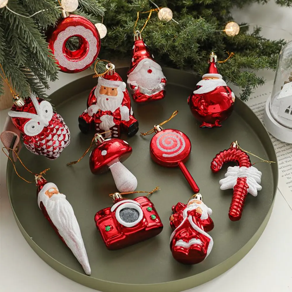 2PCS Red&white Christmas Hanging Decoration Santa Clause Camera Owl Xmas Ornament Ball Party Supplies Plastic
