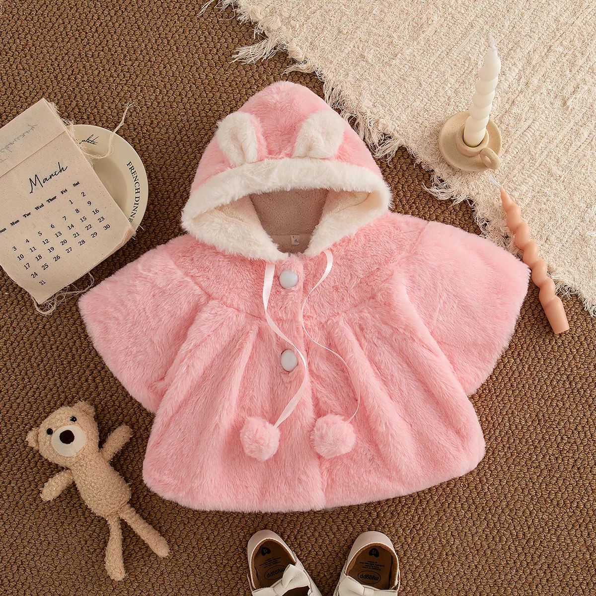 

Autumn And Winter New Solid Color Hooded Baby Girl Coat, Sweet And Cute Children'S Clothes For Babies Aged 6-24 Months