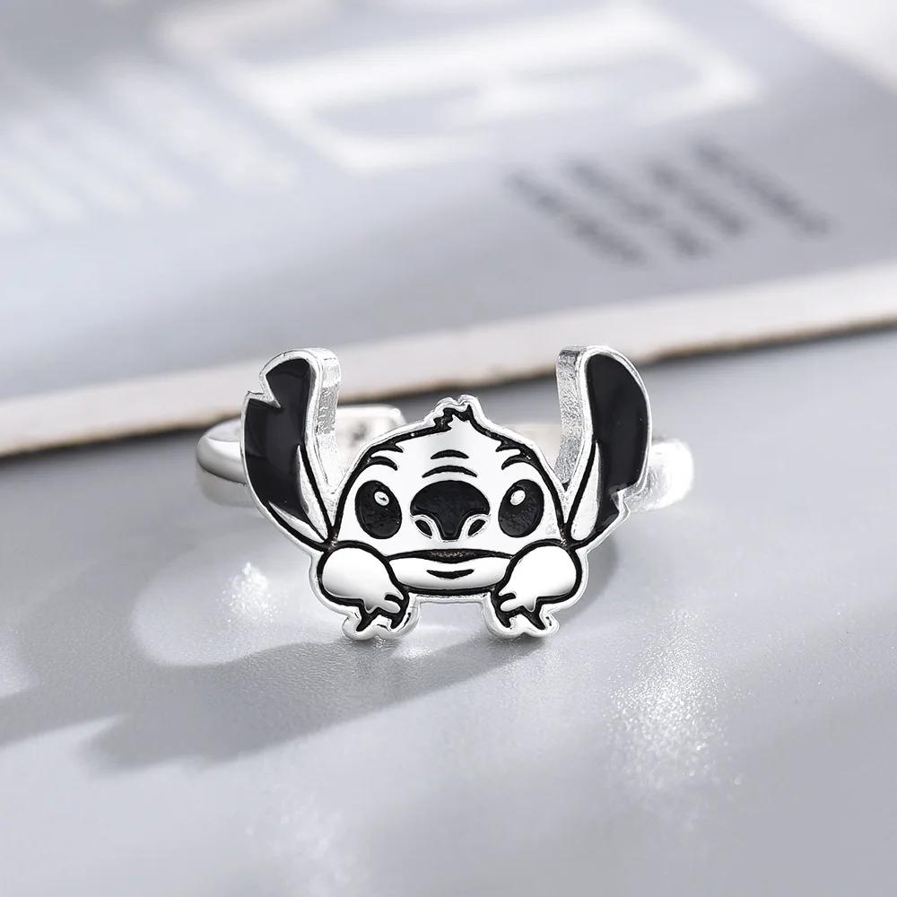 Disney Anime Stitch Silver Ring Cartoon Lilo & Stitch Adjustable Rings Kawaii Kids Toys Woman Fashion Jewelry Birthday Gifts