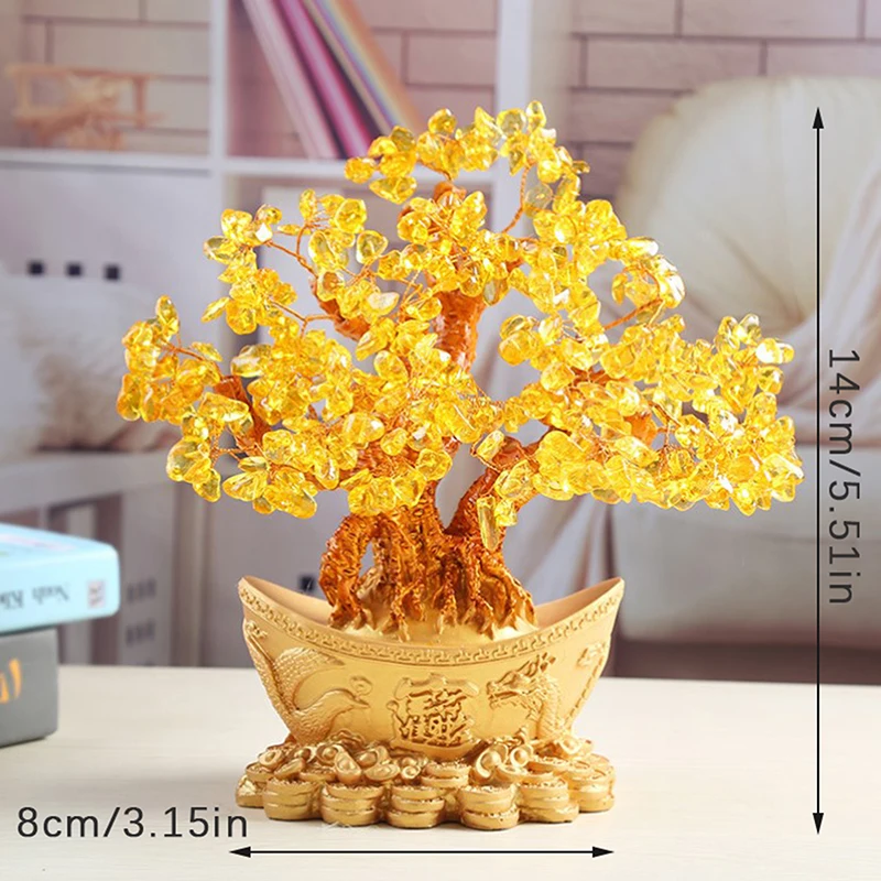 Lucky Money Tree Chinese Gold Ingot Crystal Fortune Tree Ornament Wealth Ornament Home Office Table Decoration Tabletop Crafts