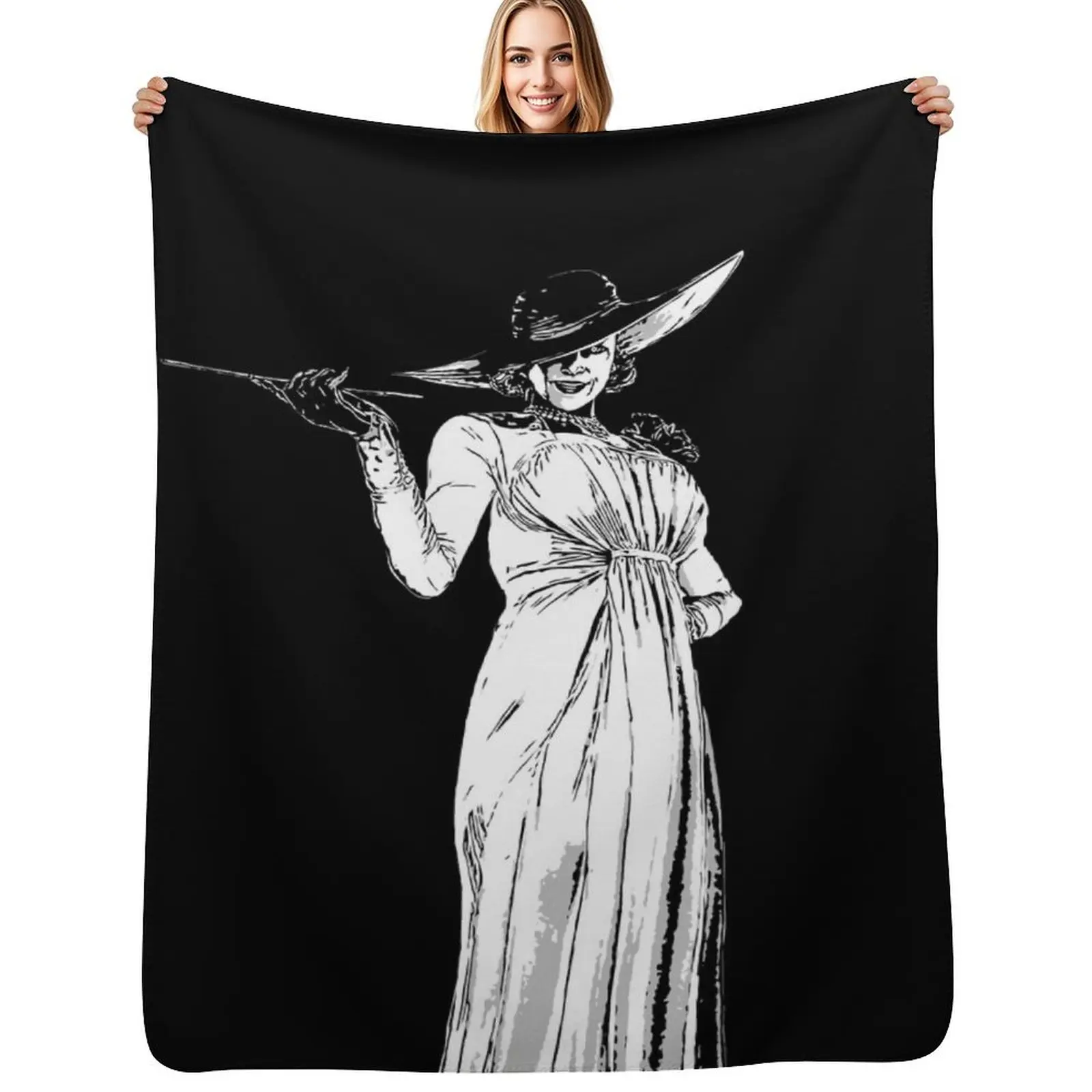 

Lady Dimitrescu - Village *Black* Throw Blanket blankets ands Large christmas decoration Loose Blankets