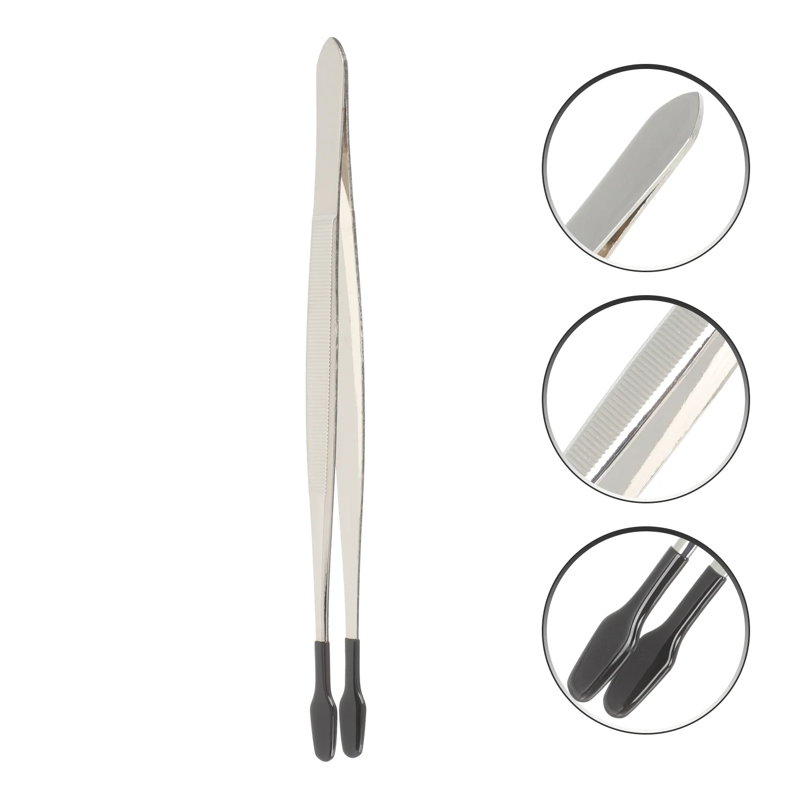 Mini Tweezers Jewelry for Beads Stamp Tongs Feed Black Stainless Steel Rubber Tipped