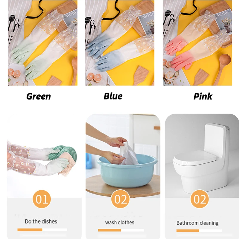 Multi-color Vízhatlan esőköpény Radírgumi Kaucsutej dishwashing Kesztyű, háztartási Házimunka Híg Bársony Kesztyű