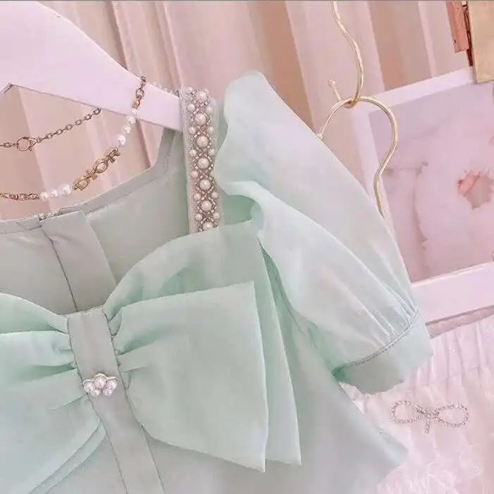 

Teenage Clothing Suits, Baby Girls Boutique Fashion Summer 2 Piece Sets, Top+ Skirts 4-10 T