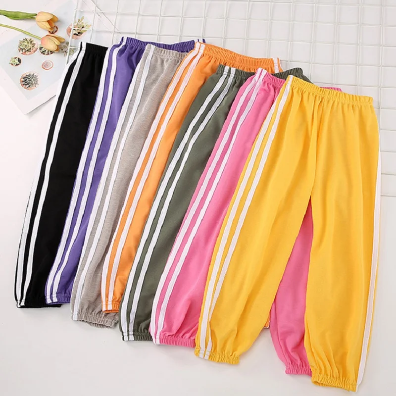 Summer Baby Girls Clothes Children Boy Candy Color Side Stripe Patchwork Pants Kid Casual Jogging Sports Bottom Tracksuits