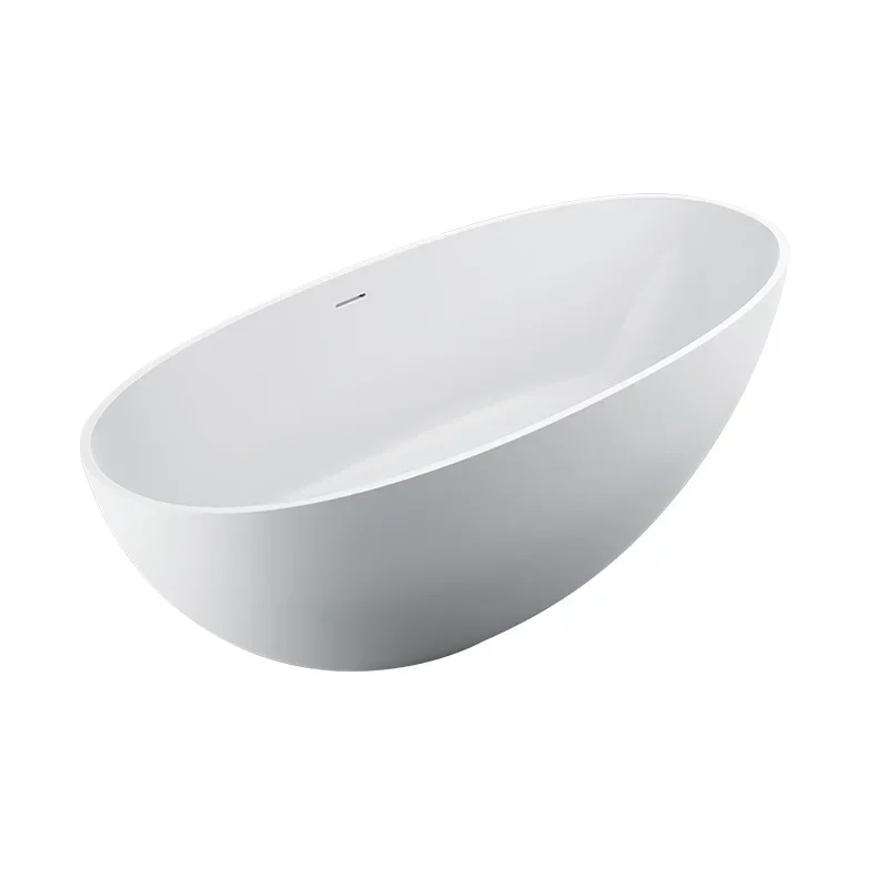 Oval household small apartment artificial stone bathtub, integrated floor-to-ceiling bath tub