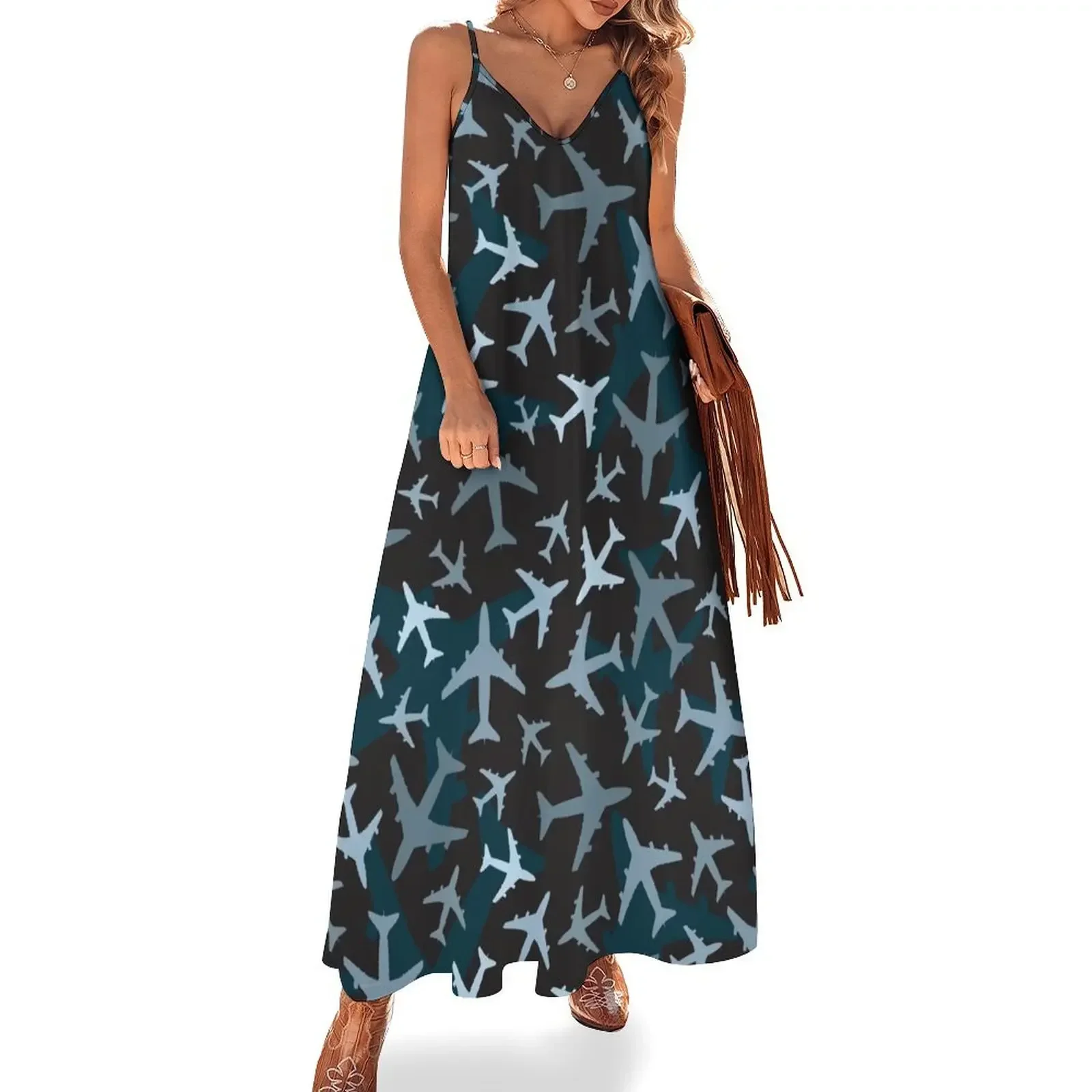 

Airplane Camouflage - Dark Blue Sleeveless Dress luxury evening dresses for women 2024 elegant and pretty women's dresses Dress