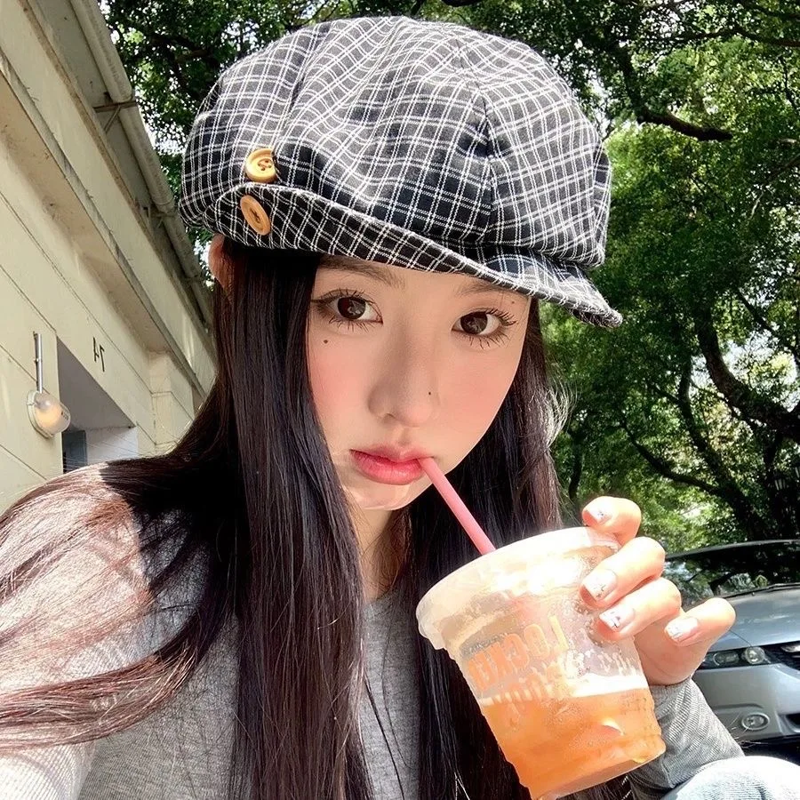 

Newsboy Cap Ladies Summer Grid Women's Summer Hat Capes for Woman Original Women Beret Y2K Hat Vintage Hat