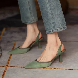 Sandalias de tacón alto con punta puntiaguda para mujer, zapatos de diseñador para fiesta, zapatos de vestir, zapatillas con talón descubierto, Stilettos, 2023