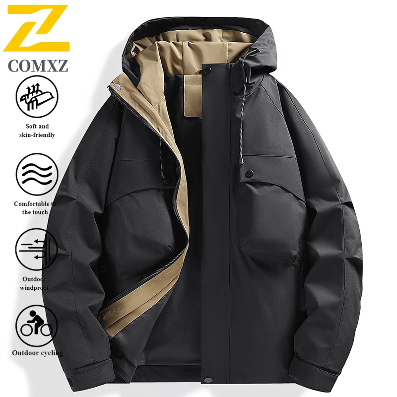 

Mens Waterproof Windbreaker Jacket Outdoor Hiking Coat fishing Casual Workwear Hooded Solid Color Lightweight Multi Functional