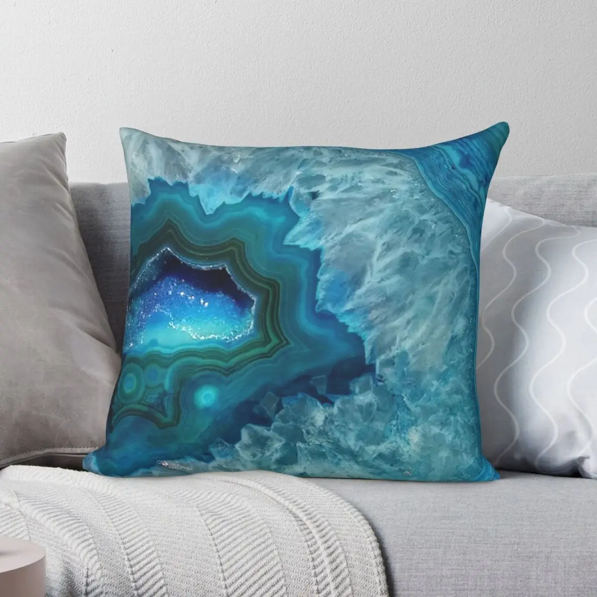 Teal Druzy Agate Quartz Square Pillowcase Polyester Linen Velvet Creative Zip Decor Throw Pillow Case Bed Cushion Cover