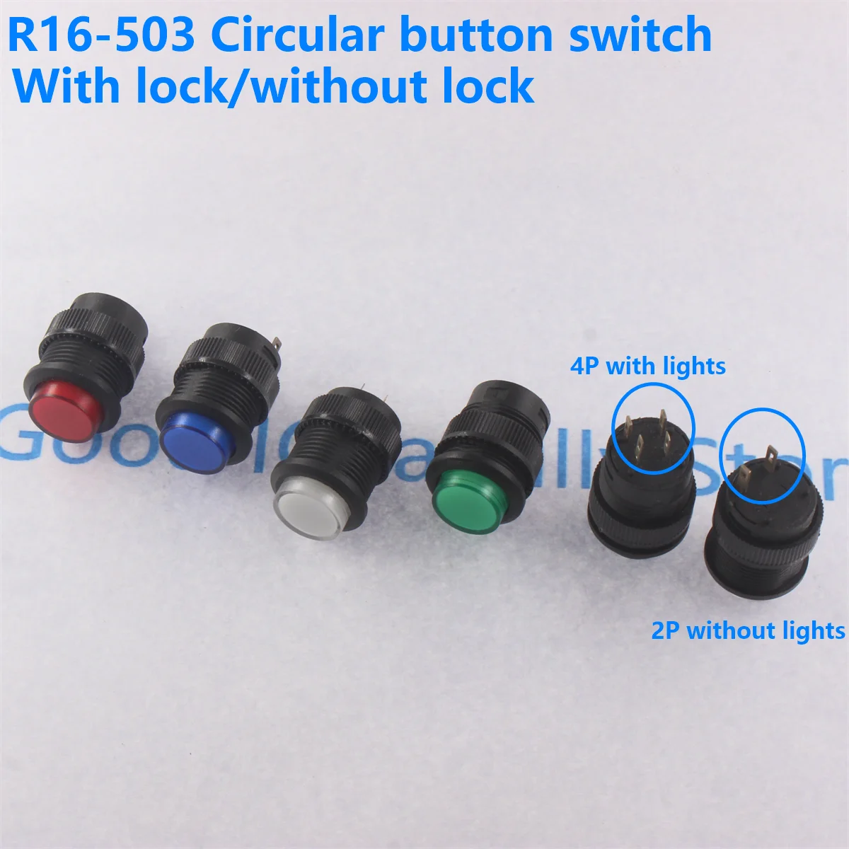 2PCS Self-lockin 16MM Latching/Momentary Push Button Switch with 5Color LED Lighting 4Pin R16-503/AD R16-503/BD