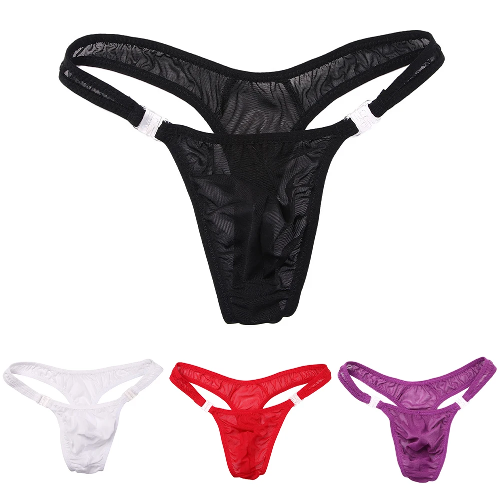 Sexy Men's Thongs Sexy Sheer Briefs Side Open G-string Shorts Pouch Low Rise Underpant Breathable Underwear
