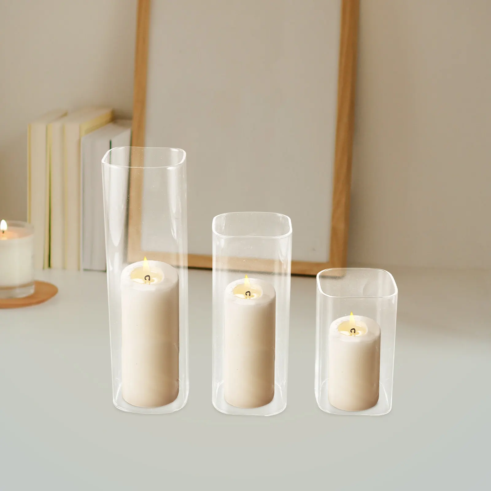 3Pcs Clear Glass Holder Sleeve Shade Open Ended Transparent Cover Windproof Protective Glass Chimney for Home