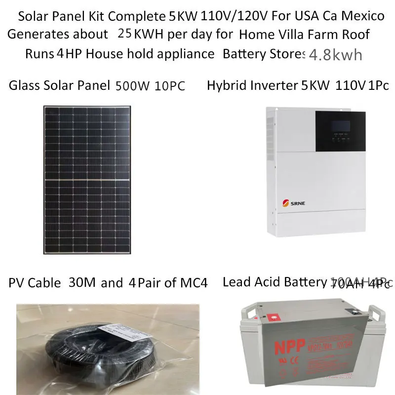 Solar System For Home Complete Kit 5000W 5KW 220v 110V Solar Panel 500W Balcony System Hybrid Inverter Off Grid Car Camping