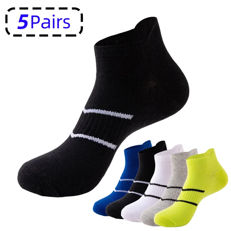 5 Pairs Mens Sport Ankle Socks Boys Running Sock Comfort Cotton Thin Breathable Casual Exercise Low Cut Socks