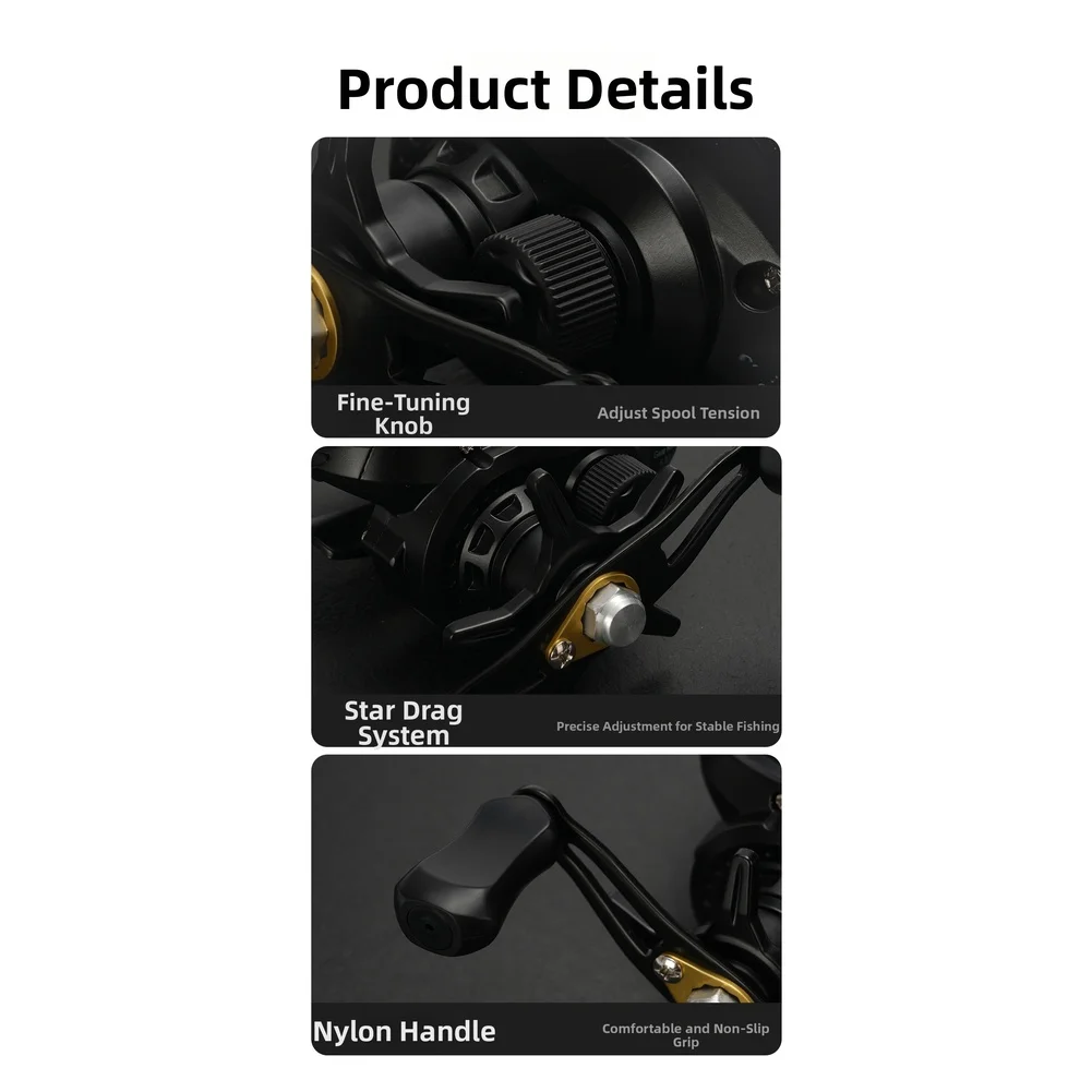 Water Dirt Salt Resistant Baitcast Reel Dual Sealed Bearings DC Brake 7.2:1 Gear Ratio 5KG Drag for Marine Use