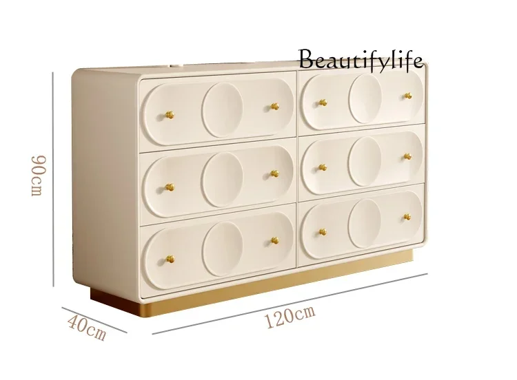 Light luxury solid wood chest, bedroom chest, storage cabinet, cream white multi-functional three-bucket five-six chest cabinet