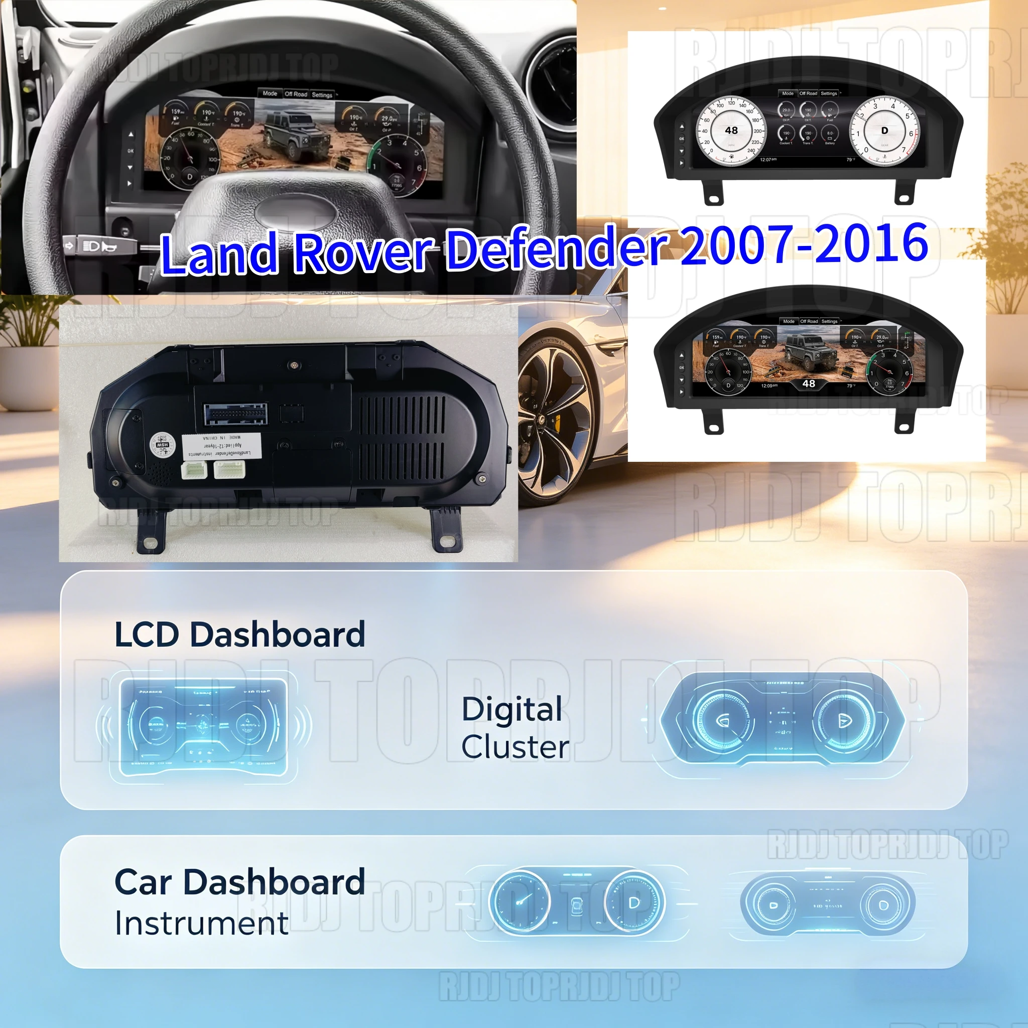 12.3'' Digital LCD Instrument Panel Dash Screen Cluster for Land Rover Defender 2007-2016 LCD Dashboard Speedometer Display