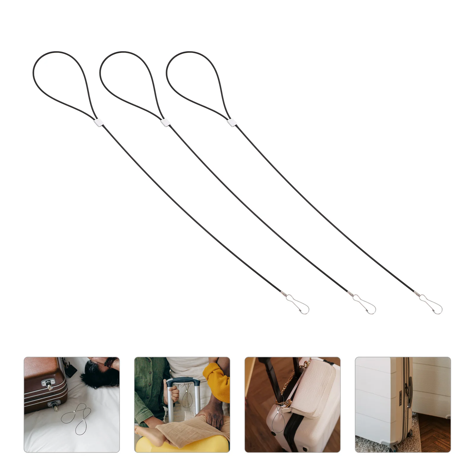 10 Pcs Drawstring Wire Rope Cable Door Locks Keychain Stainless Steel Heavy Duty Rings