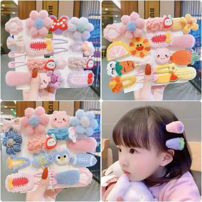 Korean Winter Plush Hair Pin Cute Floral Bow Barrettes for Girls Baby Headwear Girls Kids Hair Accessories Princess Hair Clips