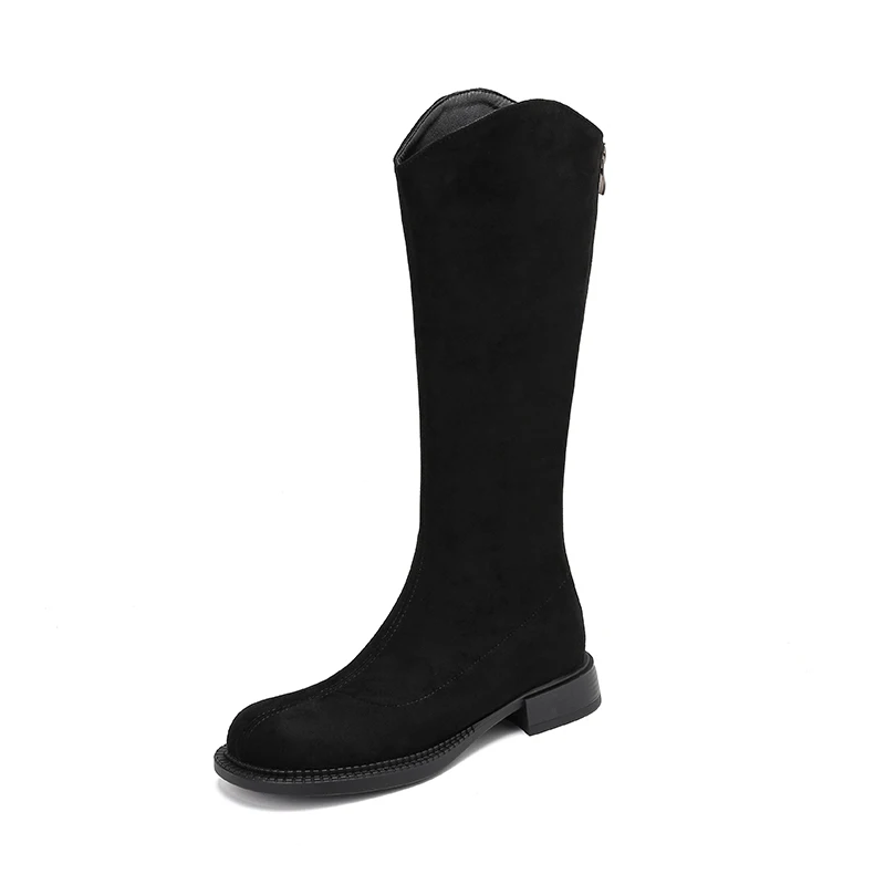 Fashion frosted solid color comfortable low heel round toe casual mid-tube fashion boots