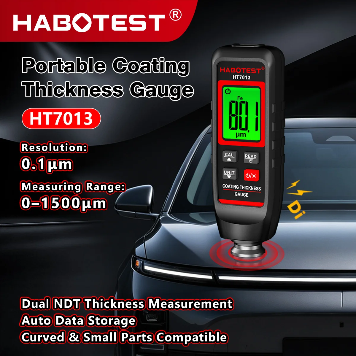 HABOTEST HT7013 Coating Thickness Gauge 0-1500μm Car Paint Film Thickness Tester Measuring FE & NFE Paint Tool Coating Tester Me view 3
