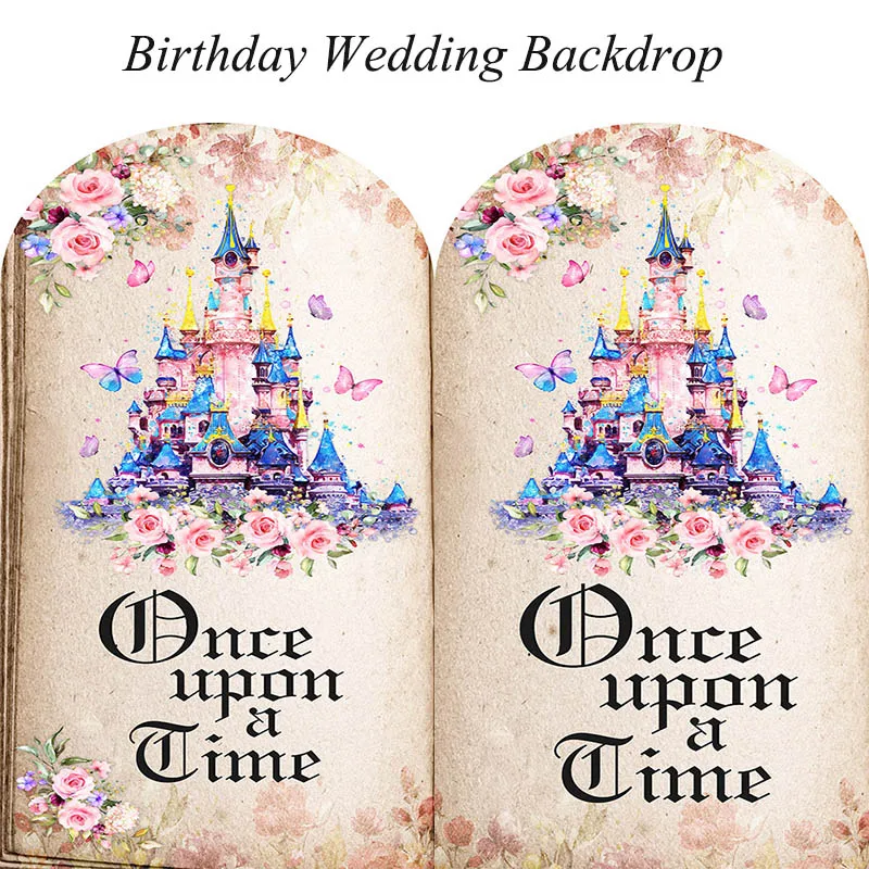 

Mehofond Arched Backdrop Cover for Princess Birthday Party Castle Retro Book Butterfly Decor Wedding Photography Background Prop