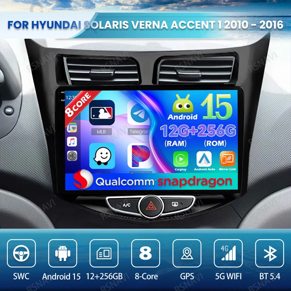 

Автомобильное радио Android 15 для Hyundai Solaris Verna Accent 1 2010-2016, Qualcomm BT 4G LTE, мультимедийный QLED Viedo Player, головное устройство