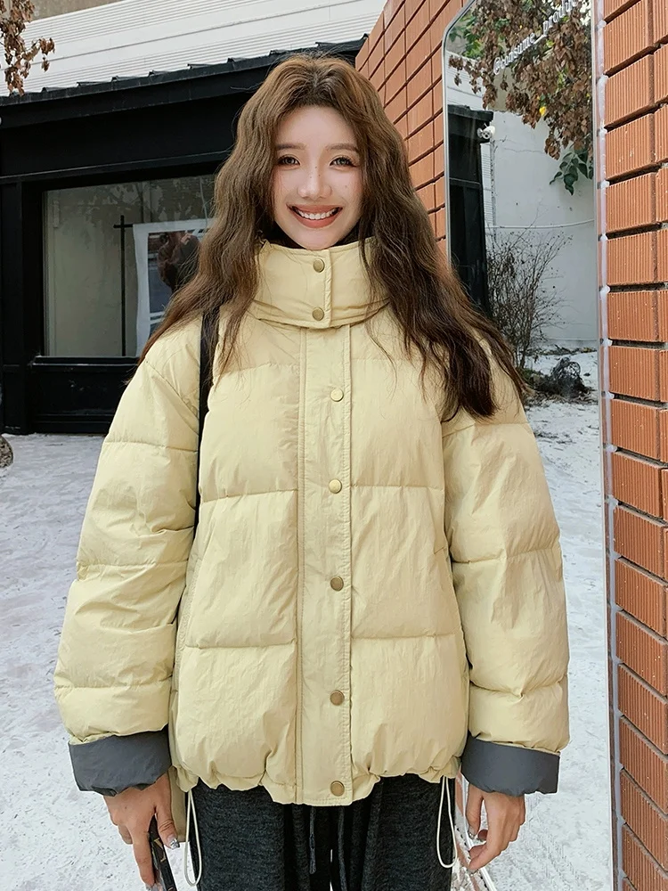 

Корейское женское пуховое пальто Jaet 2025, новое зимнее свободное хлопковое пальто с капюшоном, Sli и привлекательный маленький размер