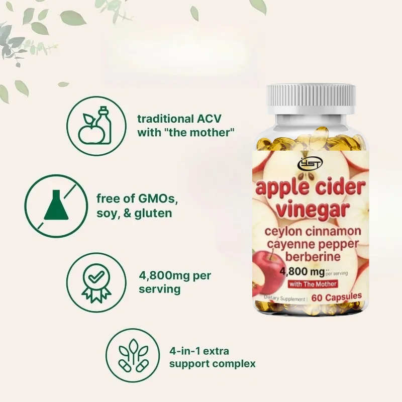 Apple Cider Vinegar Capsules Contain ACV Ceylon Cinnamon and Cayenne Pepper - Immune and Digestive Health Support