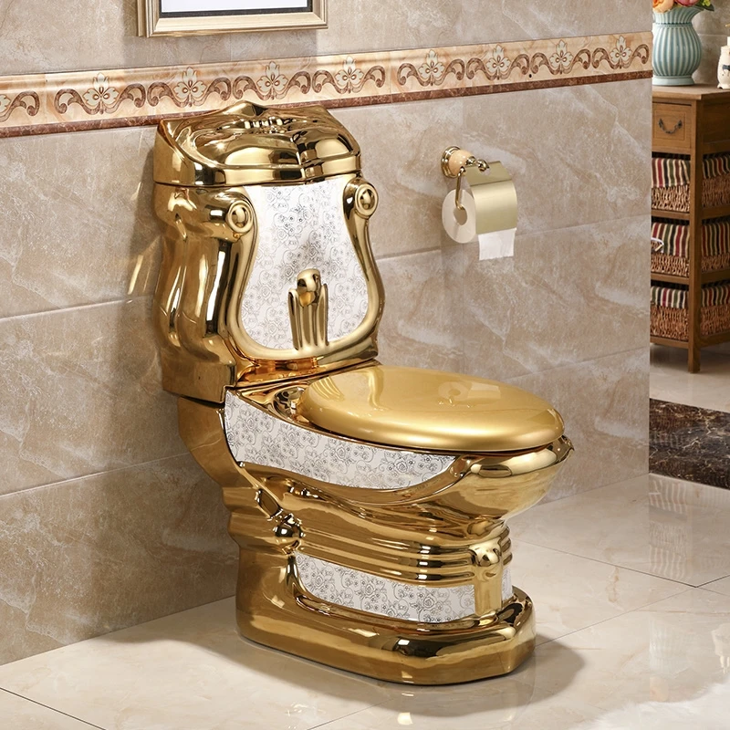 

Royal extreme luxury first-class quality electroplated hotel golden wc bathroom commode ceramic one piece gold toilet