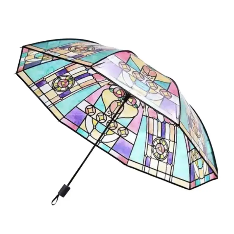 Hand-Painted Transparent Umbrellas Vintage Automatic Folding Umbrella Stylish Design Folding Umbrella for Women