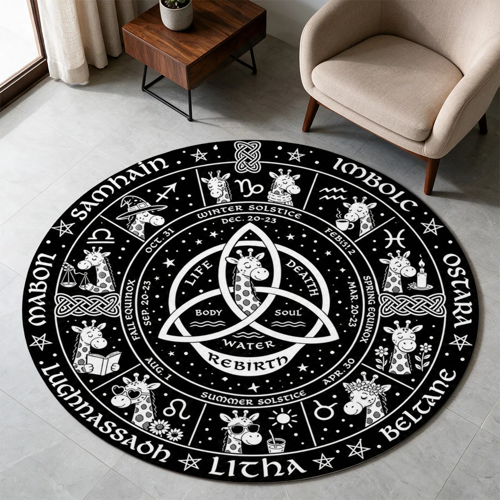 Pagan Wheel of the Year Wiccan Samhain Yule Solstice Beltane Full Moon Boho Witchy Floor Mat Decor