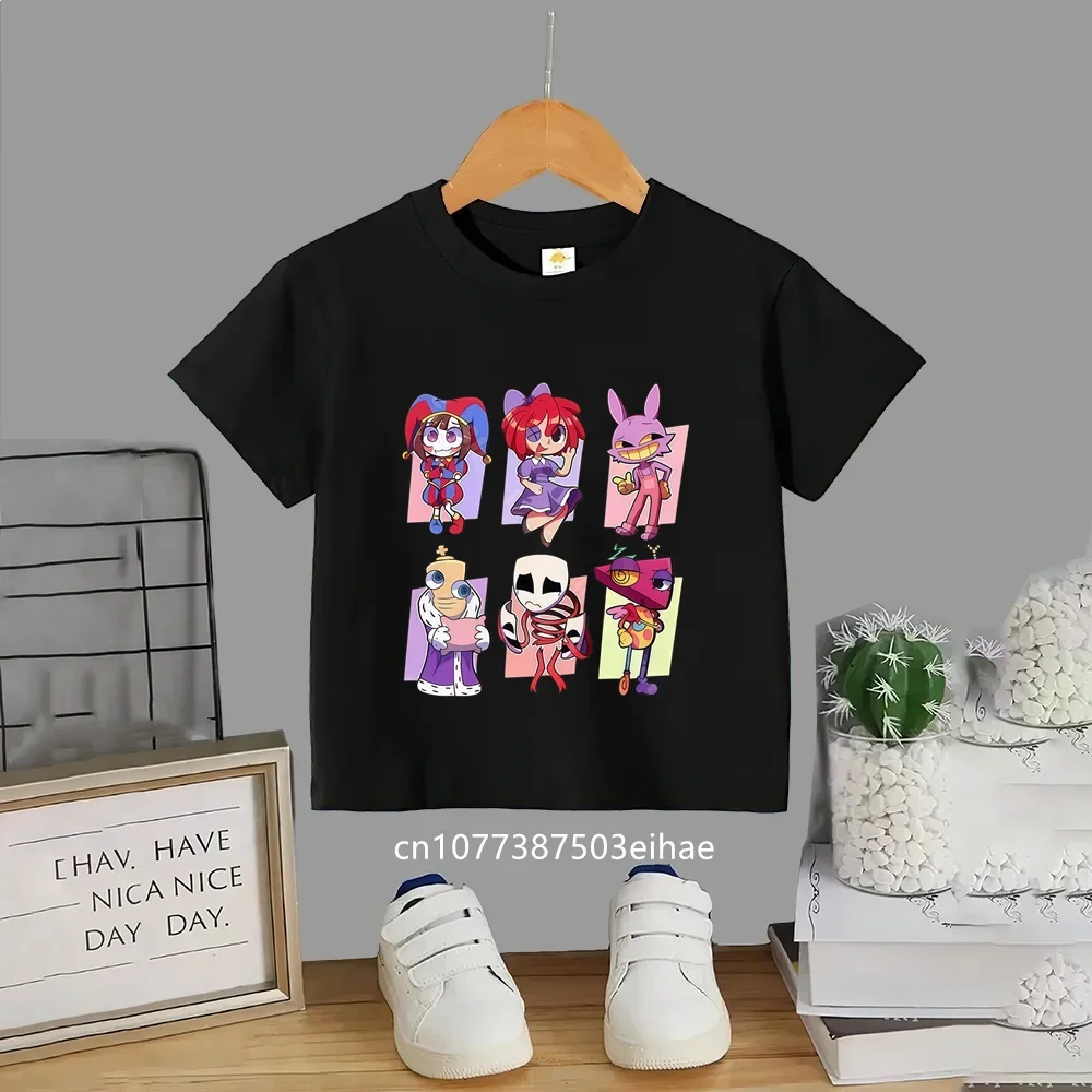 Kids Short Sleeve Cotton T-Shirt The Amazing Digital Circus Graphic Print, Casual Summer Anime Clothes Suitable for Boys Girls