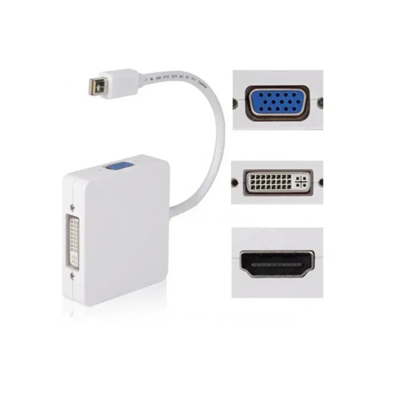 Mini DP Thunderbolt DisplayPort to DVI VGA HDMI-совместимый адаптер Connecto Converter 3in1 для MacBook Surface Laptop TV Monitor