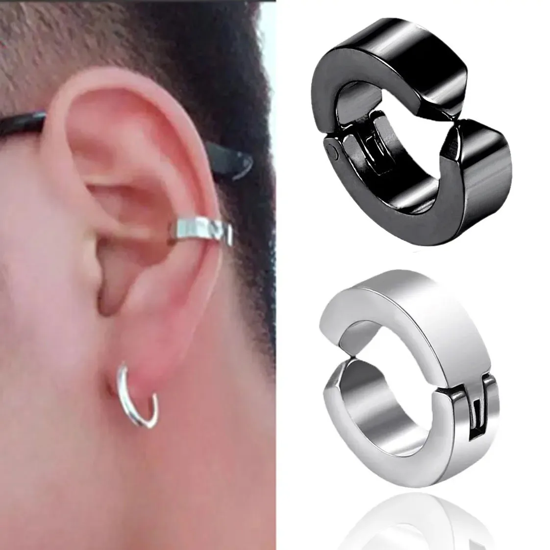 Stainless Steel Fashion Ear Clip Non Piercing Fake Earrings for Men Women Circle Round Earrings Punk Rock Style Jewelry Gifts