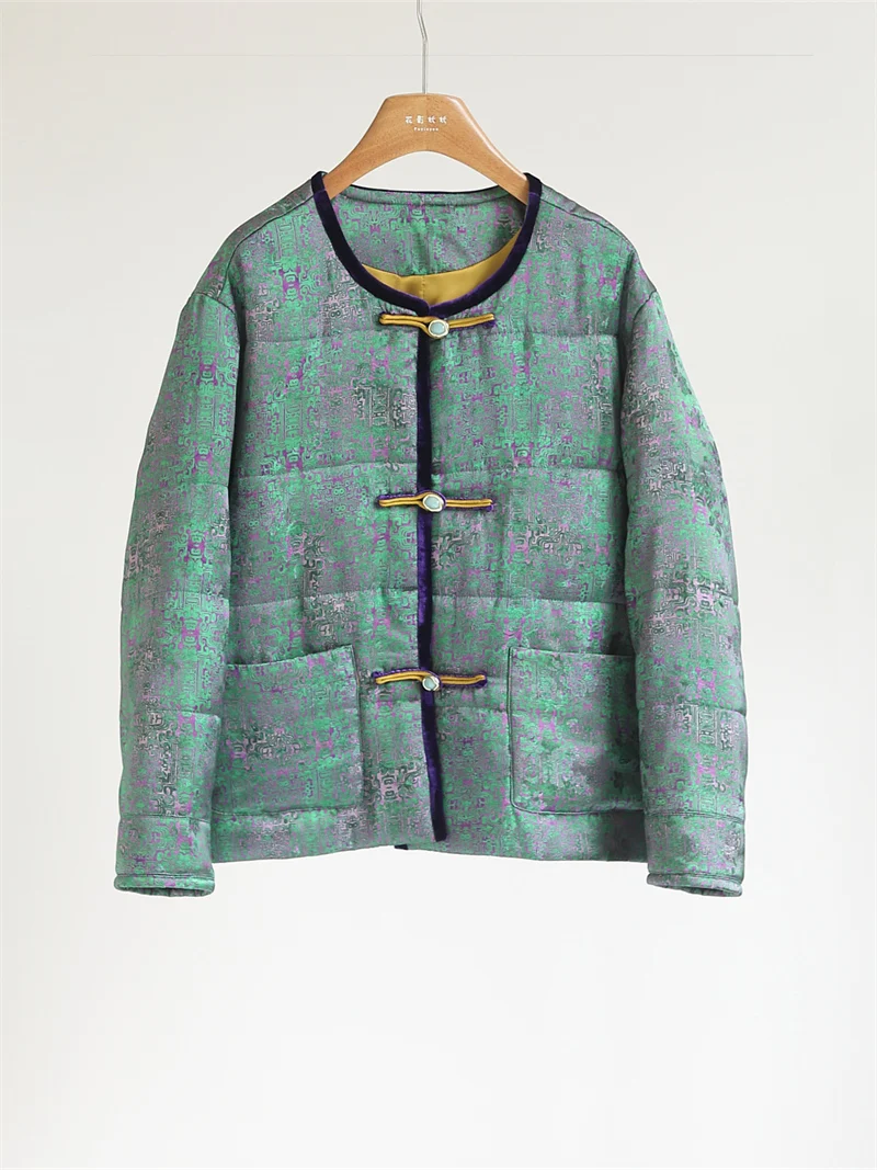 

Теплая женская повседневная универсальная куртка из хлопка с цветочной вышивкой в китайском стиле, утепленная, с длинными рукавами