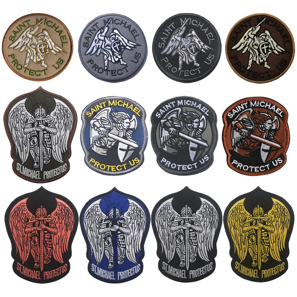 More Choice Embroidery SAINT MICHAEL Colorful Fabric Hero Angel Wings Patch For Cloth Bag Hat Army Knight Military