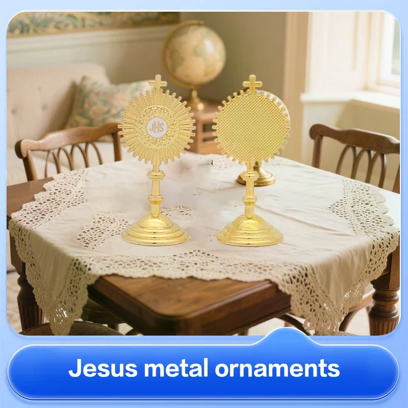 Statue de Communion chrétienne catholique en or, 1 pièce, salvatateur de jésus Hominum, décoration de Table pour la maison et le bureau, Figurine croisée, cadeau religieux