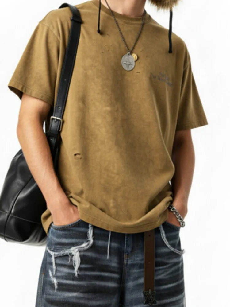 Versatile Tie-Dye Cut Reflective Print T-Shirt Men's Round Neck Loose Short Sleeve Top 2026 Spring New 2ER7W