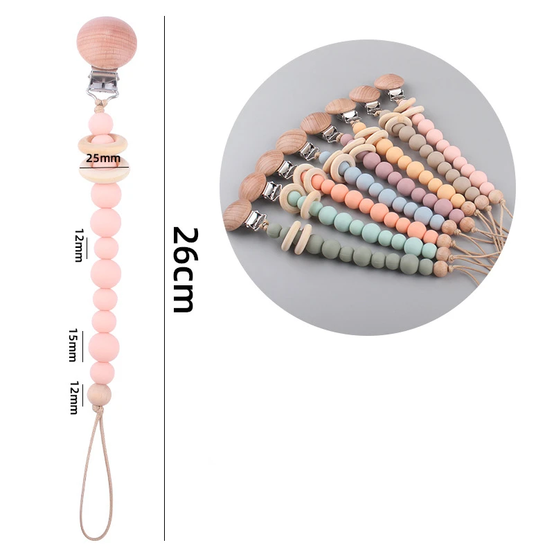 Baby Pacifier Clips Silicone Beads Wooden Ring Pacifier Chain Infant Nipple Appease Soother Dummy Holder