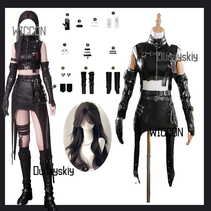 

Love and Deepspace MC Cosplay Costume Midnight Stalker Outfit with Curly Wig for Halloween/Summer Convention Elegant Gothic Ver.