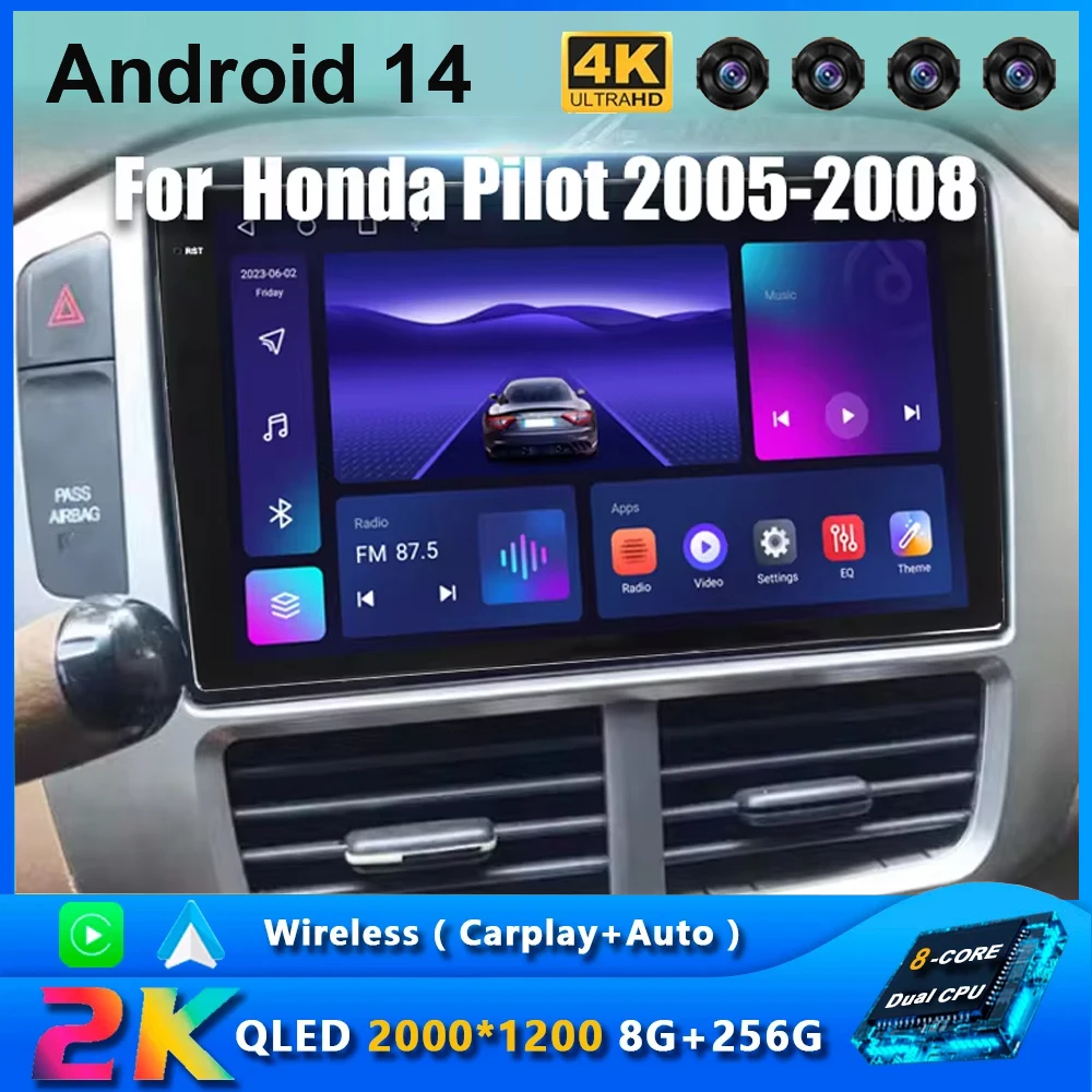 

Android 14 Car Radio For Honda Pilot 2005 2006 2007 2008 Multimedia Player 2 Din Carplay Auto Stereo 4G GPS DVD Head Unit