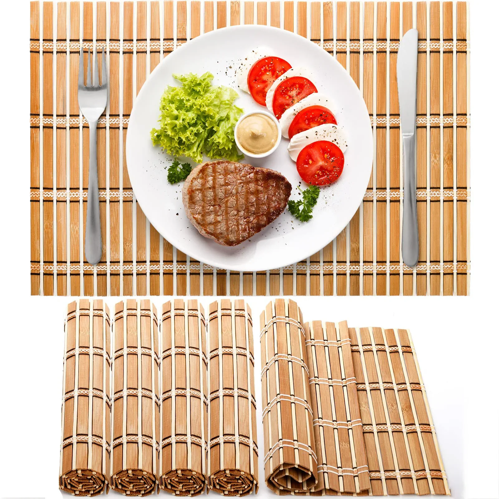 Set of 4 Natural Bamboo Placemats, Rustic Anti-Slip and Heat-Resistant Table Mat for Kitchen, Dinning Room, Table Protection