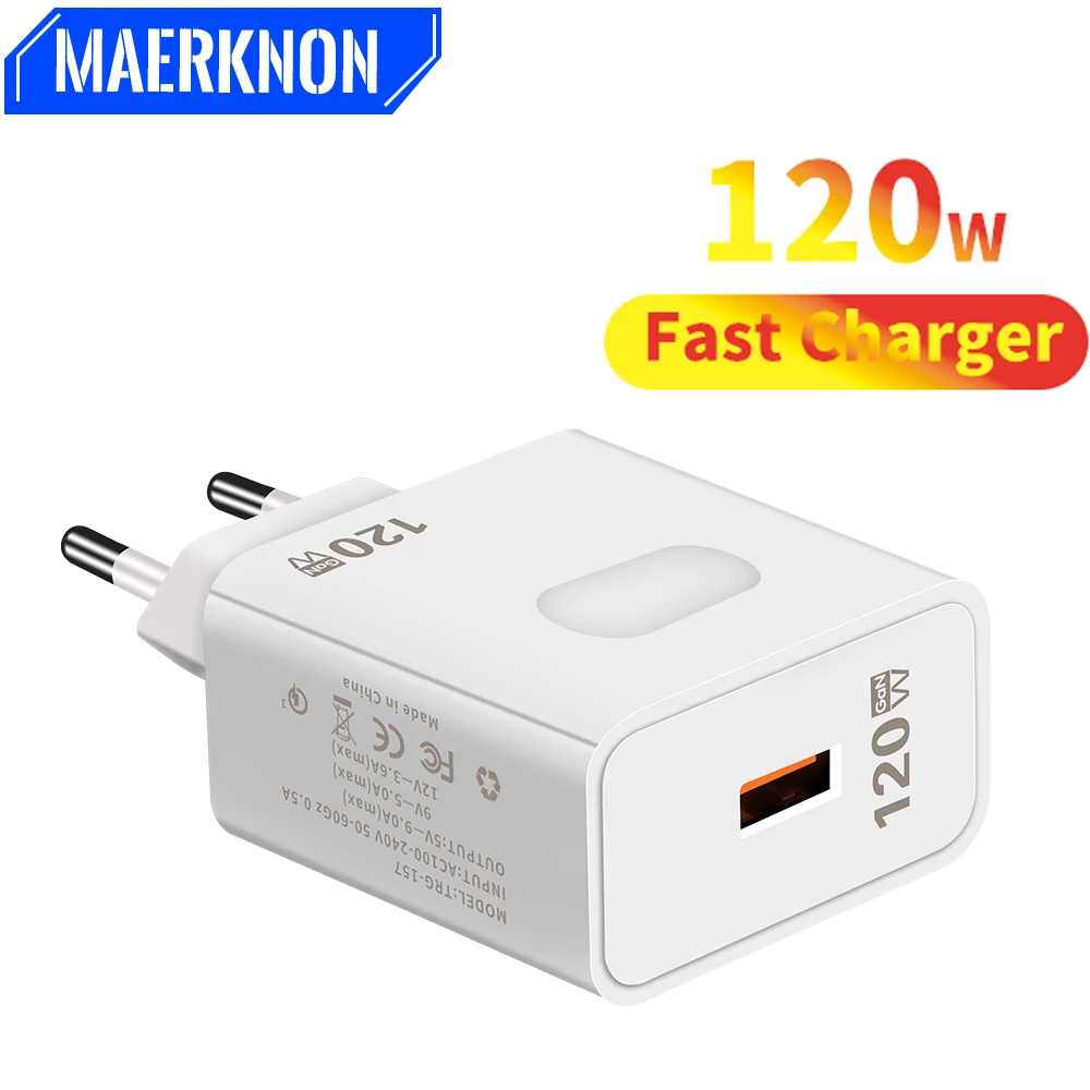 120W USB Fast Charger Quick Charge 4.0 3.0 For iPhone 14 13 Samsung Xiaomi EU/US Plug Portable Mobile Phone Adapter GaN Charger