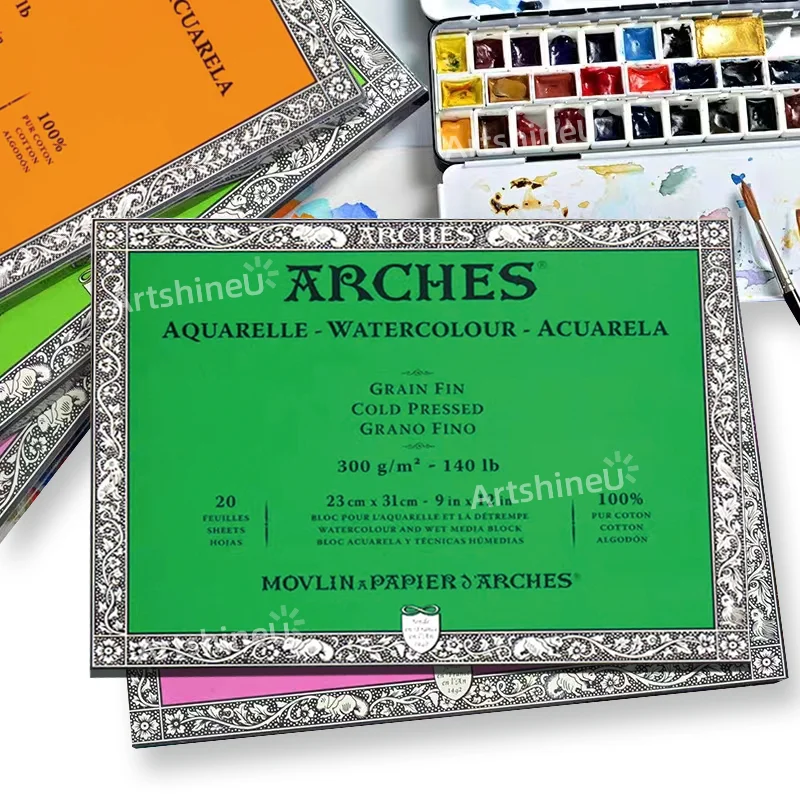 20 Sheets of Arches Watercolor Paper Block Hot/Cold/Rough Sketch Drawing Book for Artists Painters Beginners School Art Supplies