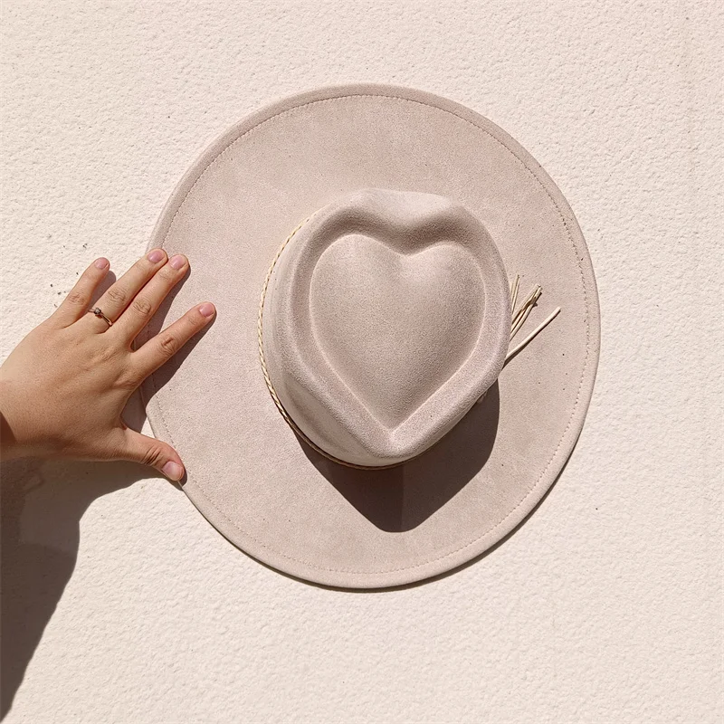 Sombreros de amor para parejas, Sombrero de gamuza, sombreros de ala ancha para parejas, sombrero Fedora para hombres y mujeres, sombreros de Jazz de fieltro para otoño e invierno, sombreros de fieltro para Iglesia, Sombrero