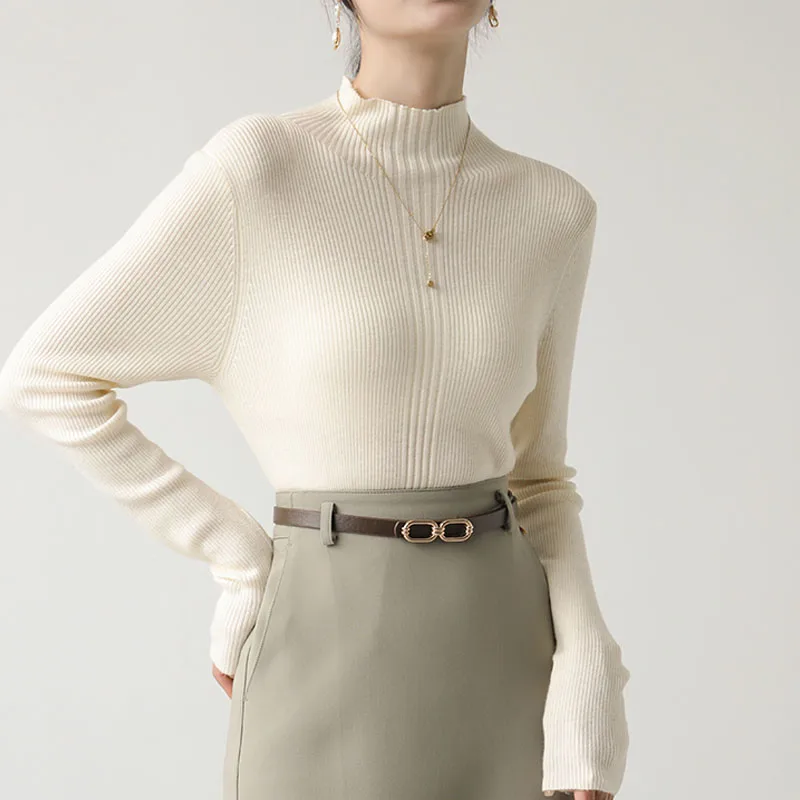 Suéter De punto para Mujer, jerséis nuevos De manga larga con cuello simulado, suéter De punto blanco, Tops para Mujer, suéteres, suéteres De Mujer Q930