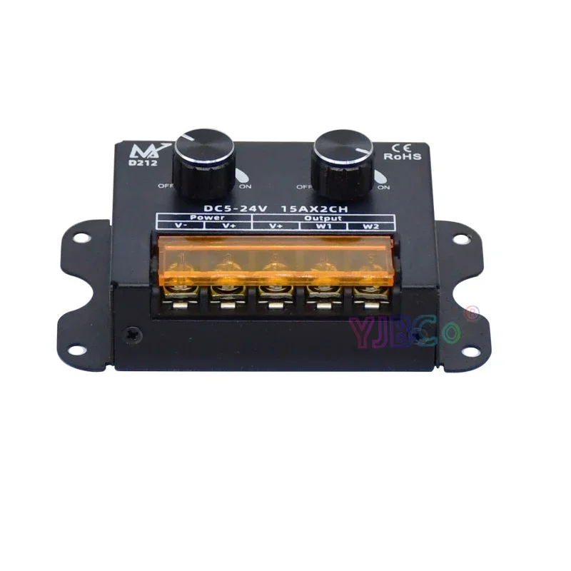 

5V 12V 24V 2CH*15A COB Dual color led strip controller PWM Knob Stepless dimming single color light tape dimmer CCT switch Iron